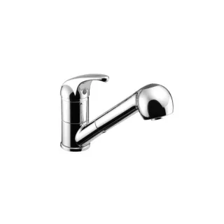Herzbach Largo Küchenarmatur 52146000101 chrom, ausziehbare Handbrause, Auslauf schwenkbar