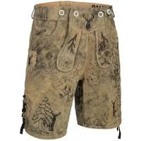 PAULGOS Trachtenhose Herren Lederhose Kurz mit Trägern 100% Echtleder - HK5 ANTIK