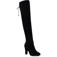 VAN HILL 811288 Overkneestiefel Modische Damen Stiefel Overknees Schleifen Perlen Absatz