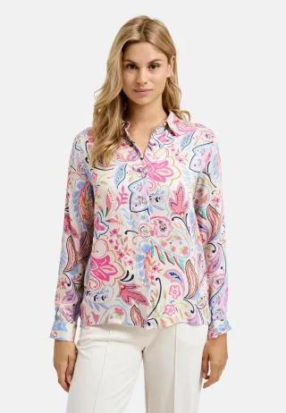 Milano Italy - Blouse w collar and placket + 1/1 sleeves colorful print - Gr. - 36