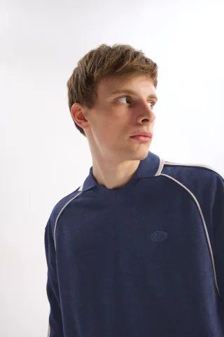 Herren Sweatshirt mit Polo-Kragen in Regular-Fit
