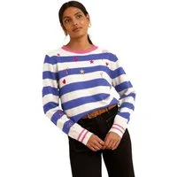 Love & Roses Streifenpullover Love & Roses Bestickter Pullover mit Streifen (1-tlg)