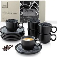 SÄNGER Espressotasse Set Sydney 12 tlg., 12-tlg., Steingut, Grau-Schwarz, Handmade, Erweiterbar, VALUE COLLECTION