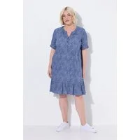 Ulla Popken Jerseykleid Kleid Blätter A-Linie Tunika-Ausschnitt Halbarm
