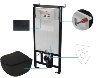 Neuesbad Schwarz Wand-WC RIMLESS + WC-Sitz + Vorwandelement + CONTROL BUTTON SLIM Schwarz NB1DECDENNZPW1