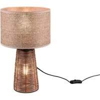 Reality Leuchten LED Nachttischlampe, Dimmfunktion, LED wechselbar, Warmweiß, Boho Korblampe 40cm groß, Naturmaterial Lampenschirm Rattan geflochten