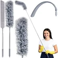 Ruhhy Staubwedel Teleskop Staubwedel Ausziehbar Mikrofaser Flach und Rund bis 250cm, Teleskopisch & zwei Endstücke & rutschfeste Griff