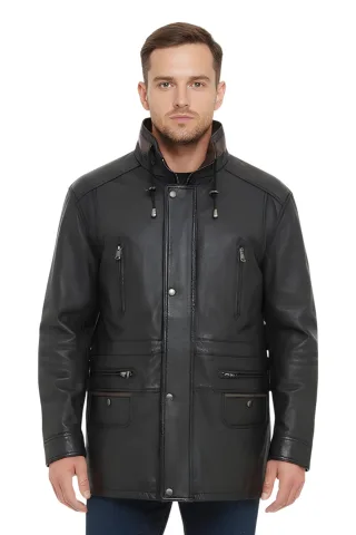 Herren Parka aus weichem italienischem Leder, schwarz-braun, Gatton