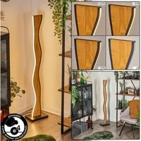 hofstein Stehlampe Stehlampe aus Metall/Holz/Kunststoff in Schwarz/Naturfarben/Weiß, LED wechselbar, 3000 Kelvin, mit Schirm aus Holz, dimmbar über Fußschalter, 32 Watt, 1500 Lumen