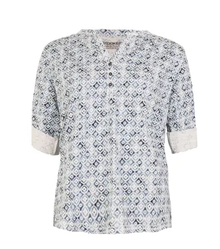 STOOKER WOMEN 3/4-Arm-Shirt "MARIE Print Shirt Bluse 3/4-Arm" Regular Fit Shirt Bluse Baumwolle Shirt Knopfleiste für Damen