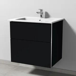 Sanipa 3way Keramik-Set Venticello Keramik-Waschtisch und Unterbau mit 2 Auszügen, Schwarz-Matt BS32208
