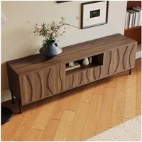 MODFU TV-Schrank Aufgeräumte TV-Lösung mit Kabeldurchführungen (Packung, 1-St., Inkl. Montagevorbereitung und Eisenfüßen für maximale Ordnung) 160x35x46 cm, in Natur, 3 wellenförmige Türen vor 4 Fächern