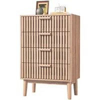 FUROKOY Sideboard Kommode Küchenschrank, Holzbeine (Buffetschrank Hoher Seitenschrank mit 4 Stauraum Schubladen), für Schlafzimmer, Wohnzimmer, Flur, 60 x 34 x 91 cm