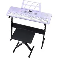 LALAHO Klavier 61 Tasten E Keyboard,Digitalpiano Set, Elektronisches Klavier,Keyboardständer, Keyboardbank und Mikrofon