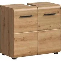 welltime Waschbeckenunterschrank FLORENZ, Breite 60cm, inkl. Siphonausschnitt, mit Türen oder Schüben (1-St., TOPSELLER) hochwertige MDF Front, Griff schwarz, Badschrank, Bad