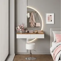 Vicco Schminktisch Melina, Weiß/Eiche, 100 cm mit LED-Spiegel und Hocker (3-St)