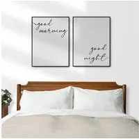 Tigerlino Poster 2er Set Good Morning Good Night - Wandbild Schlafzimmer Bett Wanddeko