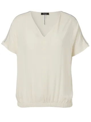 Frapp - Bluse V-Ausschnitt ohne Arm Materialmix butter/powder blue - Gr. - 44