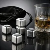 Haushalt International Eiswürfel-Steine Kühlsteine Kühlwürfel Whiskeysteine Edelstahl Geschenkset 6tlg, Inkl. Beutel, Silber, 2,7x2,7x2,7cm, Edelstahl