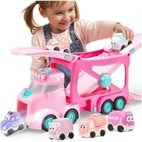 Vroomix Spielzeug-LKW Vroomix Riesen-Bau-LKW mit 6 Autos, Licht & Sirene – Geschenk