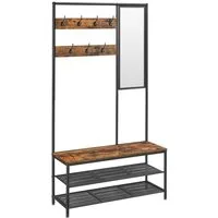 VASAGLE Garderobenständer Garderobe, mit 7 Haken, Spiegel, Sitzbank, 35 x 98 x 180 cm