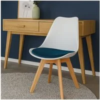 HTI-Living Esszimmerstuhl Esszimmerstuhl Samt Atlanta Weiß/Blau (Stück, 1 St), Küchenstuhl Kunststoffschale mit Samtsitzkissen