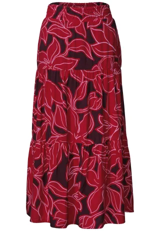 Street One - Maxi-Rock mit Volants und Print salsa red - Gr. - 38