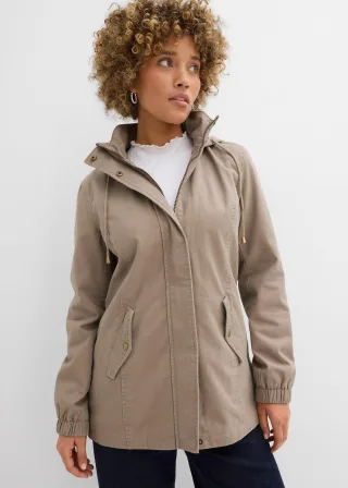 bonprix Baumwoll-Übergangsparka mit bedruckter Kapuze, braun, Gr.40, Lässiger Parka mit seitlichen Taschen aus Baumwolle, aus 100% Baumwolle