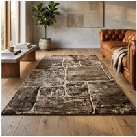 Vimoda Teppich Teppichwohnzimmer Motiv Granit Optik dicht, weich, Rechteckig, Höhe: 11 mm, Läufer Stein Mauer Optik in Beige Braun