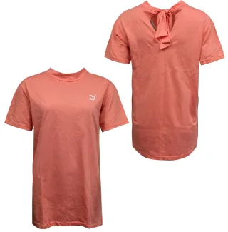 Puma Bow Verlängertes Damen T-Shirt Kurzarm Oberteil Shell Pink 850236 11 A56E