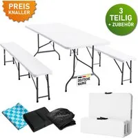 BRAST Bierzeltgarnitur Festzeltgarnitur Josef, 3er Set klappbar, inkl. Zubehör, (1x Tisch & 2x Sitzbänke, für bis zu 10 Personen), Einrastsystem & Tragegriffe