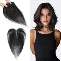 LuxusKollektion Toupet Haar Topper Echthaar Clip 27cm (Seitenpony) #1B Natürliches Schwarz