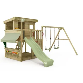 Stelzenhaus Smart Pavilion mit Rutsche Sandkasten Kletterwand - Großes Spielhaus aus Massivholz für den Garten - Hochwertiges Spielgerät - Wickey
