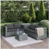 STEELSØN Sitzgruppe Veloria modulare Lounge-Sitzgarnitur für Garten, Terrasse & Balkon, (grau/anthrazit, Polyrattan/Metall, für 4 Personen), mit 2 Sofas, 1 Tisch & 1 Aufbewahrungsbox (ohne Sessel)