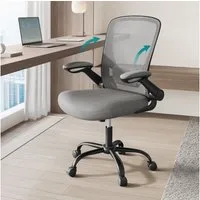 SONGMICS Bürostuhl, ergonomisch, Drehstuhl mit Mesh, Wippfunktion, klappbare Armlehnen
