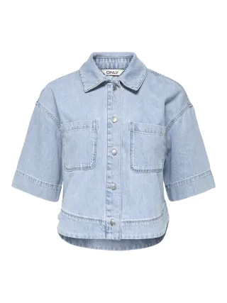 ONLY - ONLCLEO LIFE SS CROP DNM SHIRT PIM NOOS Light Blue Denim - Gr. - L