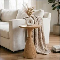 IDIMEX Beistelltisch BHIMA, Couchtisch rund 40 cm aus Mangoholz, skulpturales Design Natur