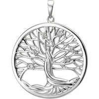 Schmuck Krone Kettenanhänger Anhänger Lebensbaum aus 925 Silber mit 7 Zirkonia, Silber 925