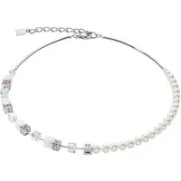 COEUR DE LION Collier Schmuck Edelstahl GeoCUBE® Precious Fusion Pearls Würfelkette, Made in Germany - mit Schmuckstein - mit Swarovski® Perle