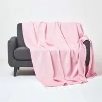 Plaid 100% Bio-Baumwolle Waffeldecke rosa, 180 x 230 cm, Homescapes