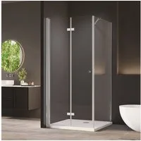 AmuseVera Eckdusche Duschkabine Eckeinstieg Faltbar Dusche Falttür mit Seitenwand, BxT: 70x70 cm, Einscheibensicherheitsglas, Set, mit hochwertigen Aluminiumprofilen in Chrome, Silber Drehfalttür mit festem Seitenteil Duschabtrennung