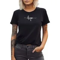 Banco T-Shirt Damen Hope Hoffnung Aufschrift Sommer Kurzarmshirt Unifarben