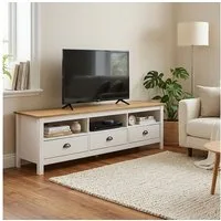 IDIMEX Lowboard CAMPO, TV Lowboard 160 cm aus Massivholz mit 3 Schubladen Weiß/Natur