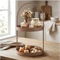 Levandeo® Etagere Etagere Metall 2 Etagen H45cm Beige Braun Matt Servierplatte Servierst