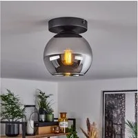 hofstein Deckenleuchte »Cesaro« moderne Deckenlampe aus Metall/Glas in Schwarz/Chromfarben, ohne Leuchtmittel, Leuchte im Retro/Vintage-Design mit Schirm aus Glas (15cm), 1xE27