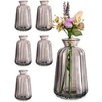 Praknu Tischvase Kleine Glasvasen für Tischdeko - 6er Set - Vintage Charme - Runde (Set, 6 St), Spülmaschinenfest - Kleine Glasvasen für Hochzeit Tischdeko - Grau