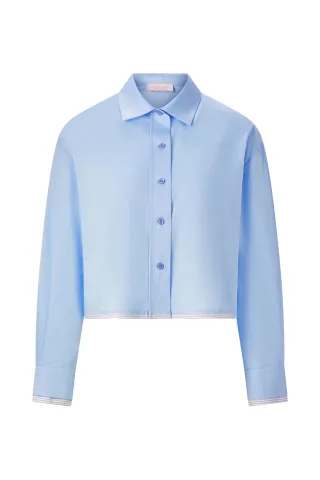 Rich & Royal - Cropped Cotton Blouse with Contrast Fabric skyway blue - Gr. - 36