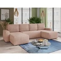 Sofnet Wohnlandschaft Roma U, mit Schlaffunktion und Bettkasten, U-Form Couch, Cord Stoff, Schlafsofa mit Wellenfeder