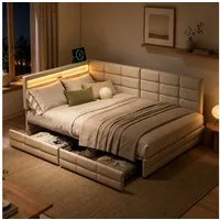 Simurq Polsterbett Daybett mit LED-Beleuchtung & USB, Tagesbett Jugendbett (1-tlg., in 2 Größen verfügbar), Schlafsofa Sofabett mit 2 Schubladen