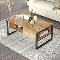 en.casa Couchtisch, »Laukaa« rechteckig Metallgestell 100 x 60 x 45 cm Eicheoptik rustikal